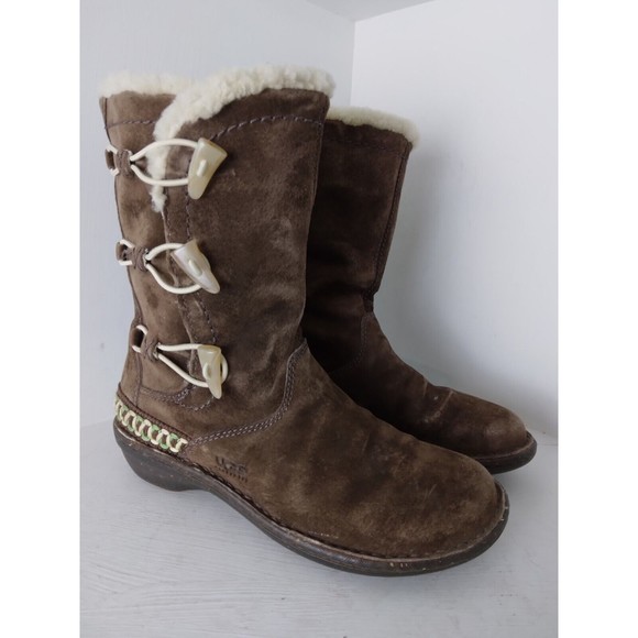 UGG Shoes - UGG 5183 Kona Dark Brown Leather Sheepskin Elastic Toggle Boots Women's Size 7